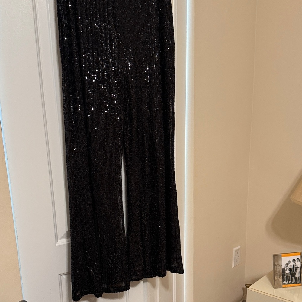 Glamorous Black Sequin Wide Leg pants and jacket
